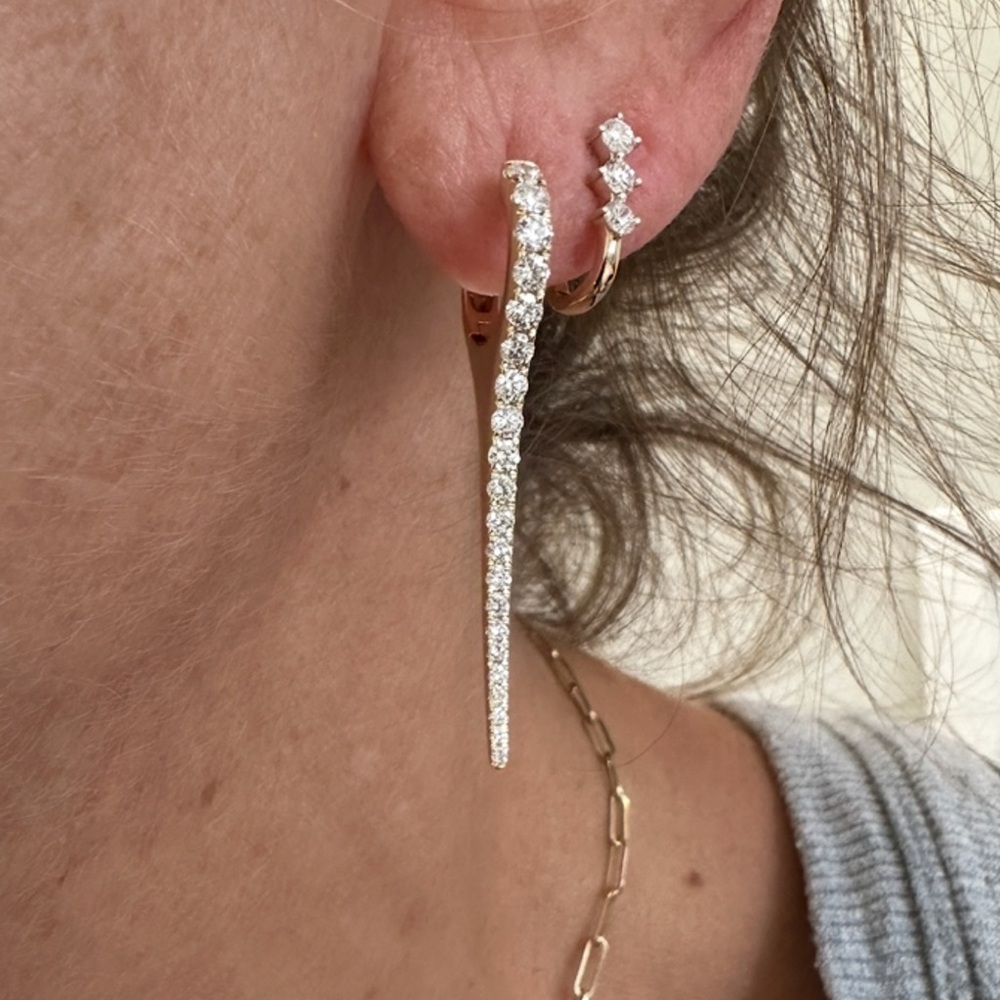 Elegant 14K Yellow Gold and Diamond Spike Earrings